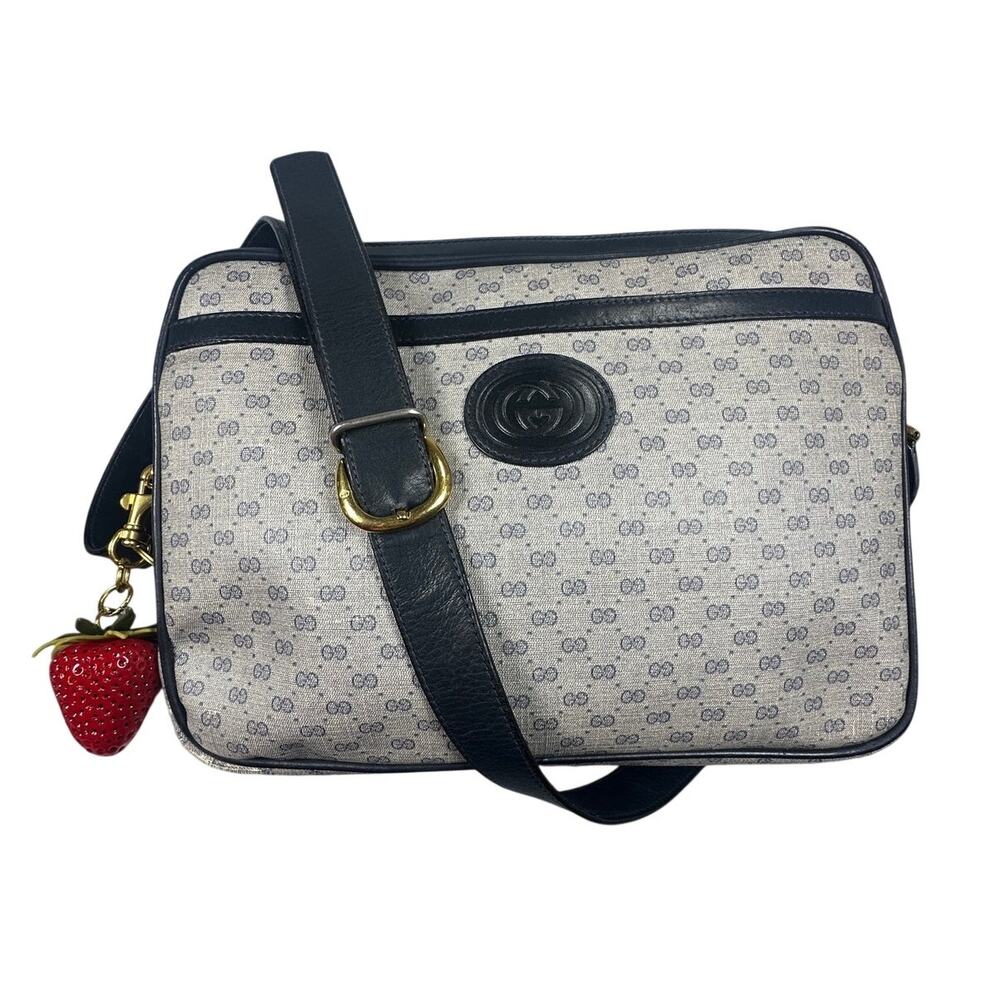 Gucci Double Pocket Shoulder Bag Micro GG Coated Canvas Leather